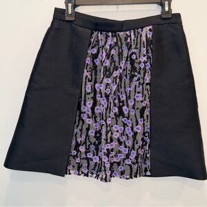 Carven Black and Purple Floral A-Line Skirt